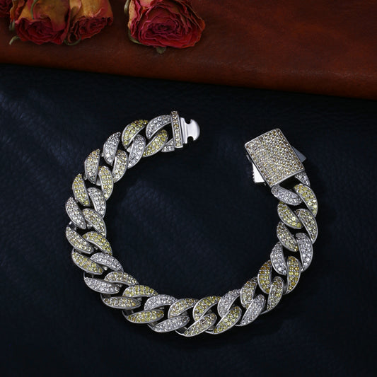 Lab Sapphire Cuban Link Bracelet | 18K Gold-Plated S925 Silver, Custom Available
