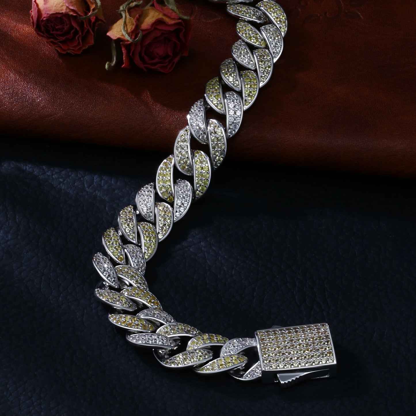Lab Sapphire Cuban Link Bracelet | 18K Gold-Plated S925 Silver, Custom Available