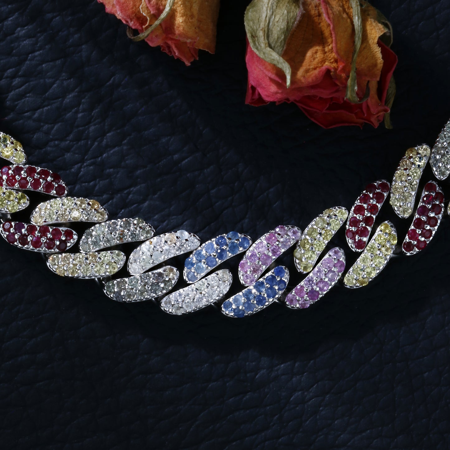 Lab Sapphire Cuban Link Bracelet | 18K Gold-Plated S925 Silver, Custom Available