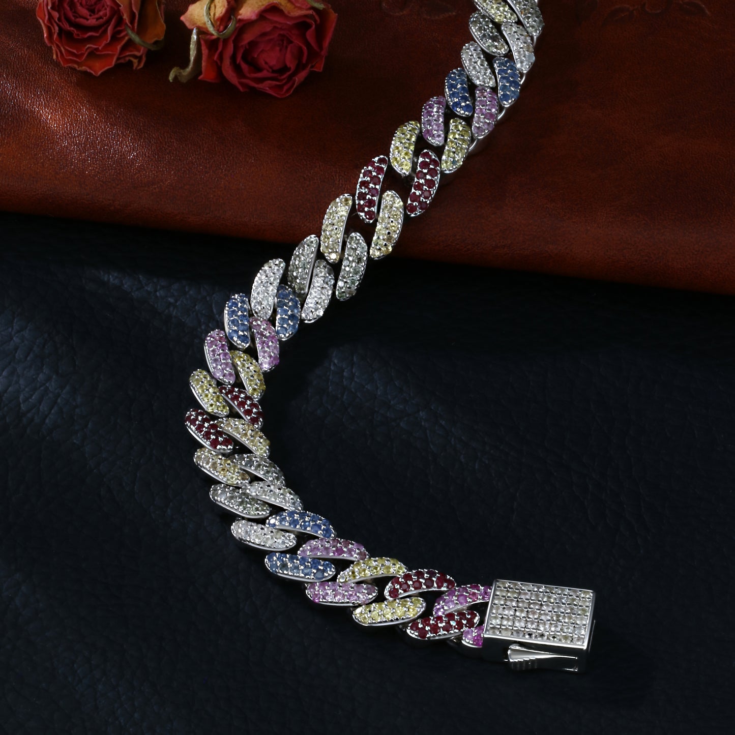 Lab Sapphire Cuban Link Bracelet | 18K Gold-Plated S925 Silver, Custom Available