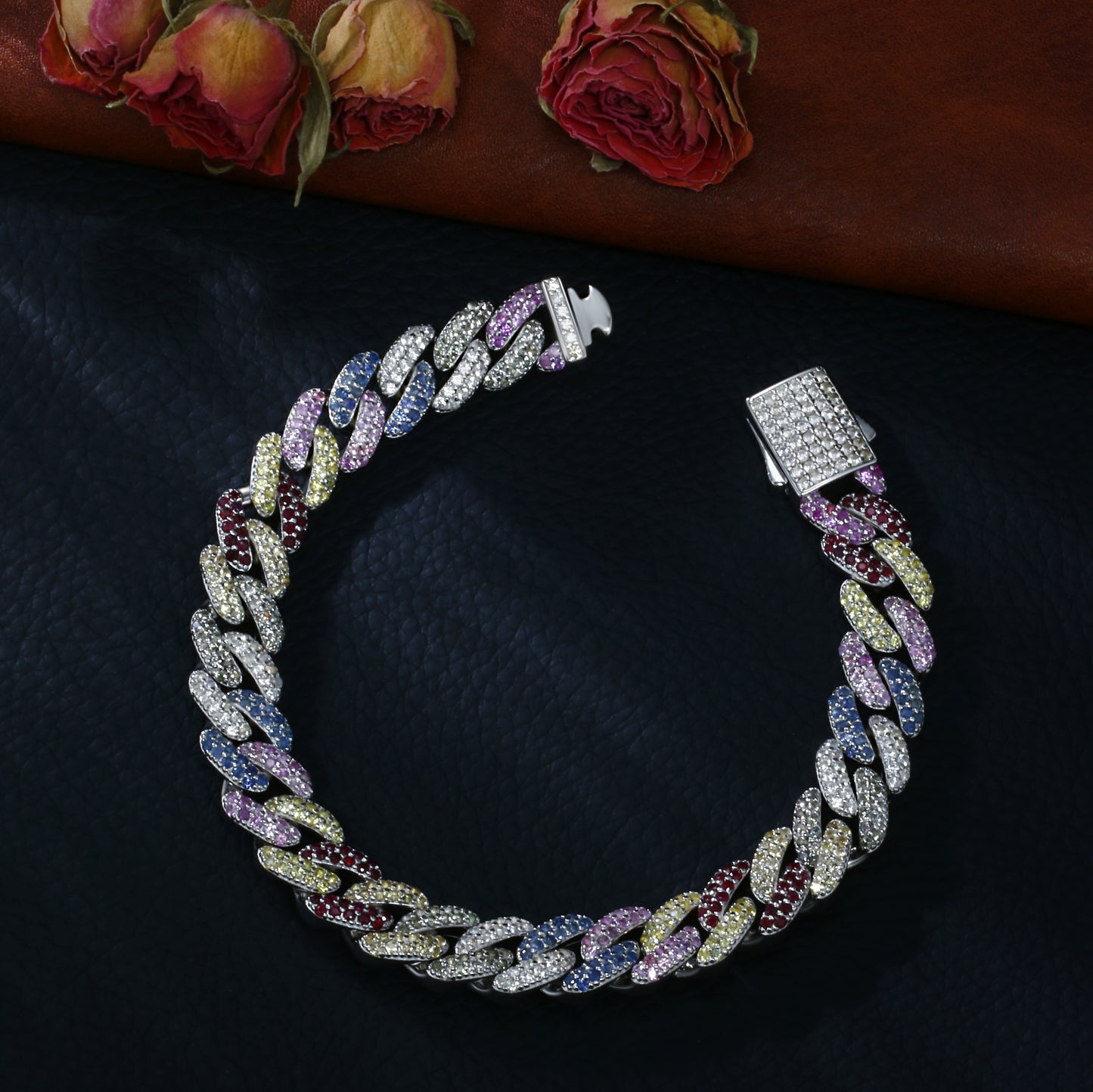 Lab Sapphire Cuban Link Bracelet | 18K Gold-Plated S925 Silver, Custom Available