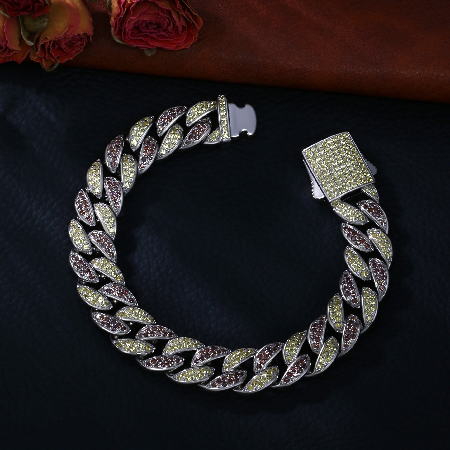 Lab Sapphire Cuban Link Bracelet | 18K Gold-Plated S925 Silver, Custom Available