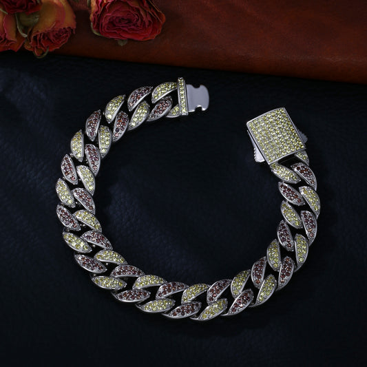 Lab Sapphire Cuban Link Bracelet | 18K Gold-Plated S925 Silver, Custom Available