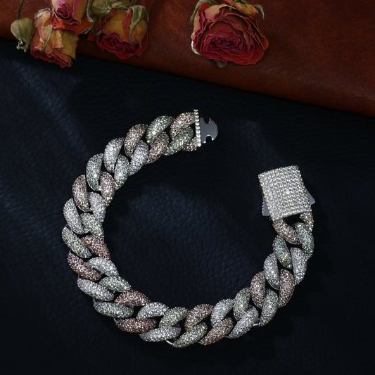 Lab Sapphire Cuban Link Bracelet | 18K Gold-Plated S925 Silver, Custom Available