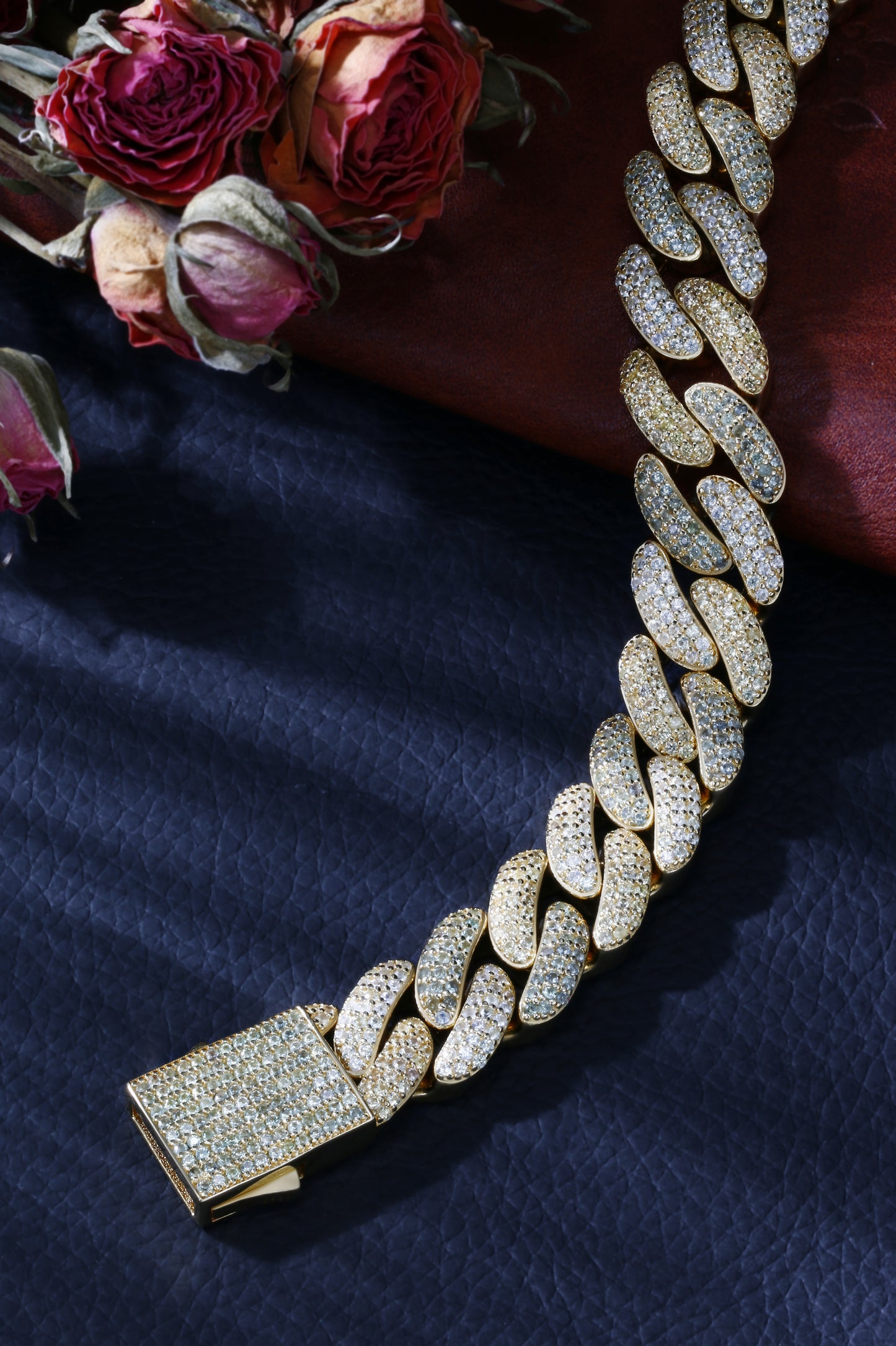 Lab Sapphire Cuban Link Bracelet | 18K Gold-Plated S925 Silver, Custom Available