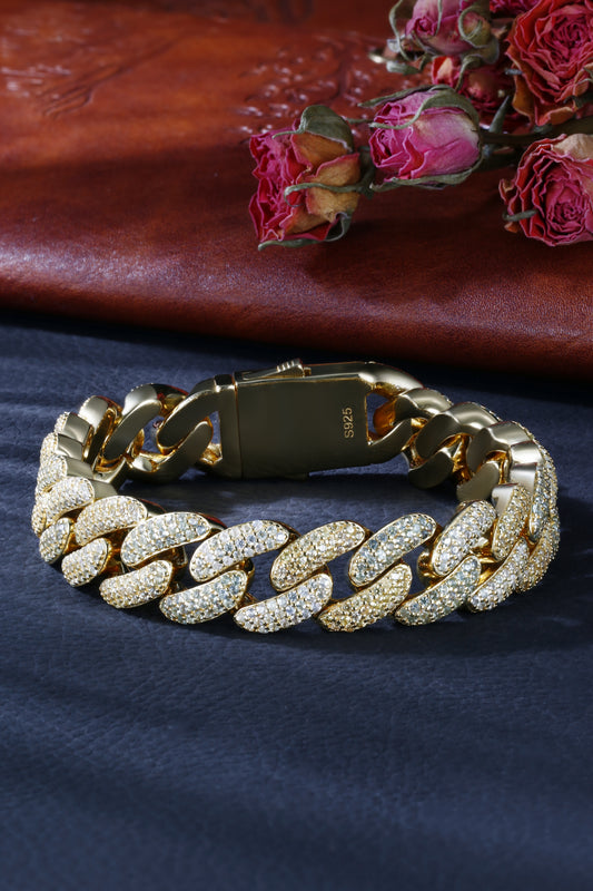 Lab Sapphire Cuban Link Bracelet | 18K Gold-Plated S925 Silver, Custom Available