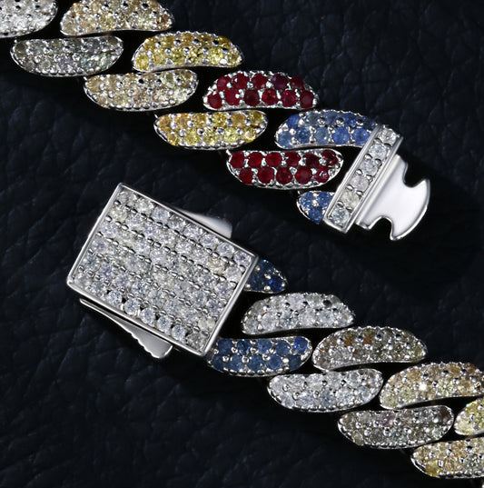 Lab Sapphire Cuban Link Necklace | 18K Gold-Plated S925 Silver, Custom Available