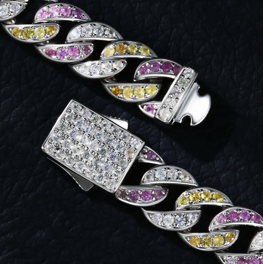 Lab Sapphire Cuban Link Necklace | 18K Gold-Plated S925 Silver, Custom Available