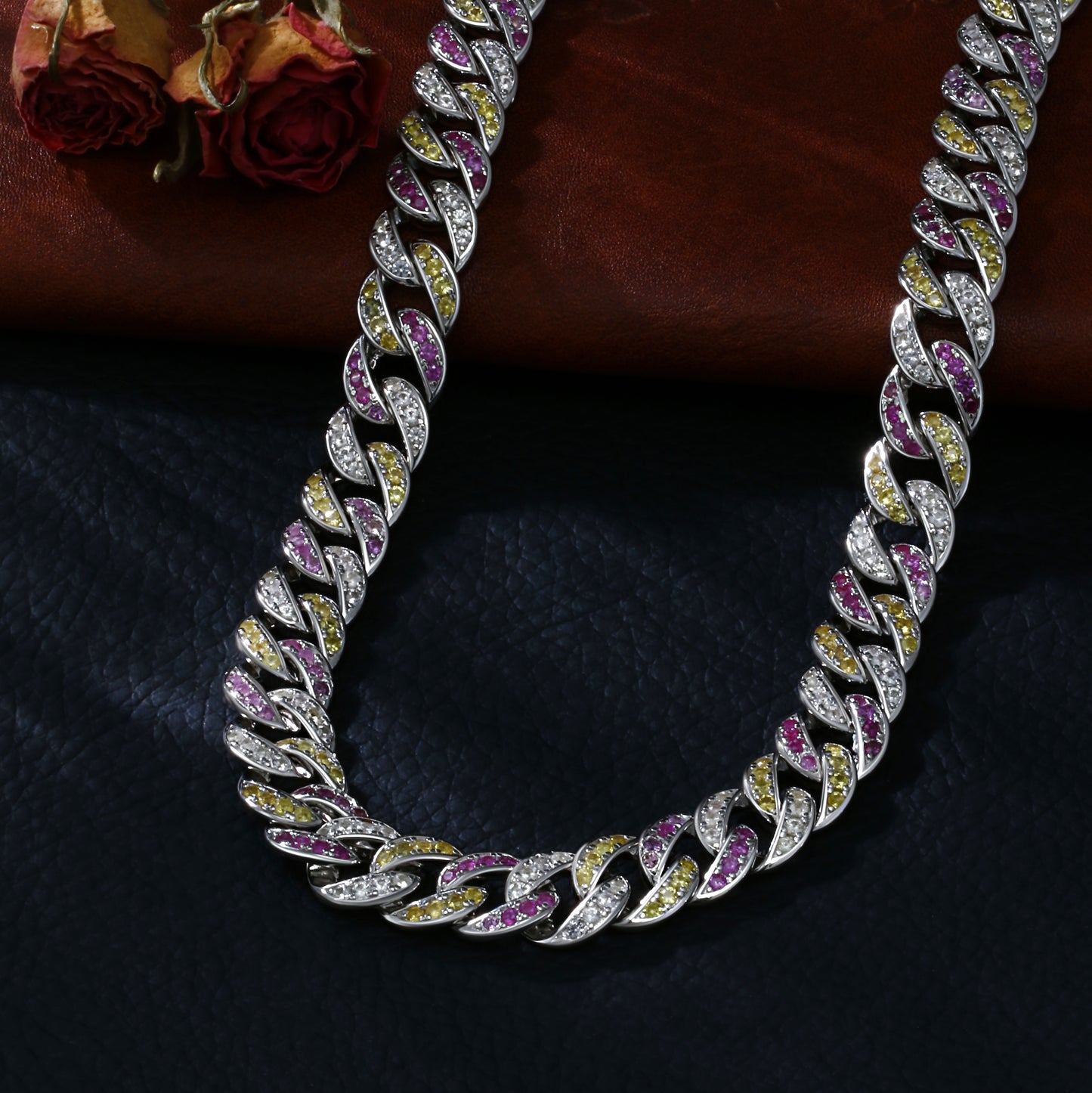 Lab Sapphire Cuban Link Necklace | 18K Gold-Plated S925 Silver, Custom Available