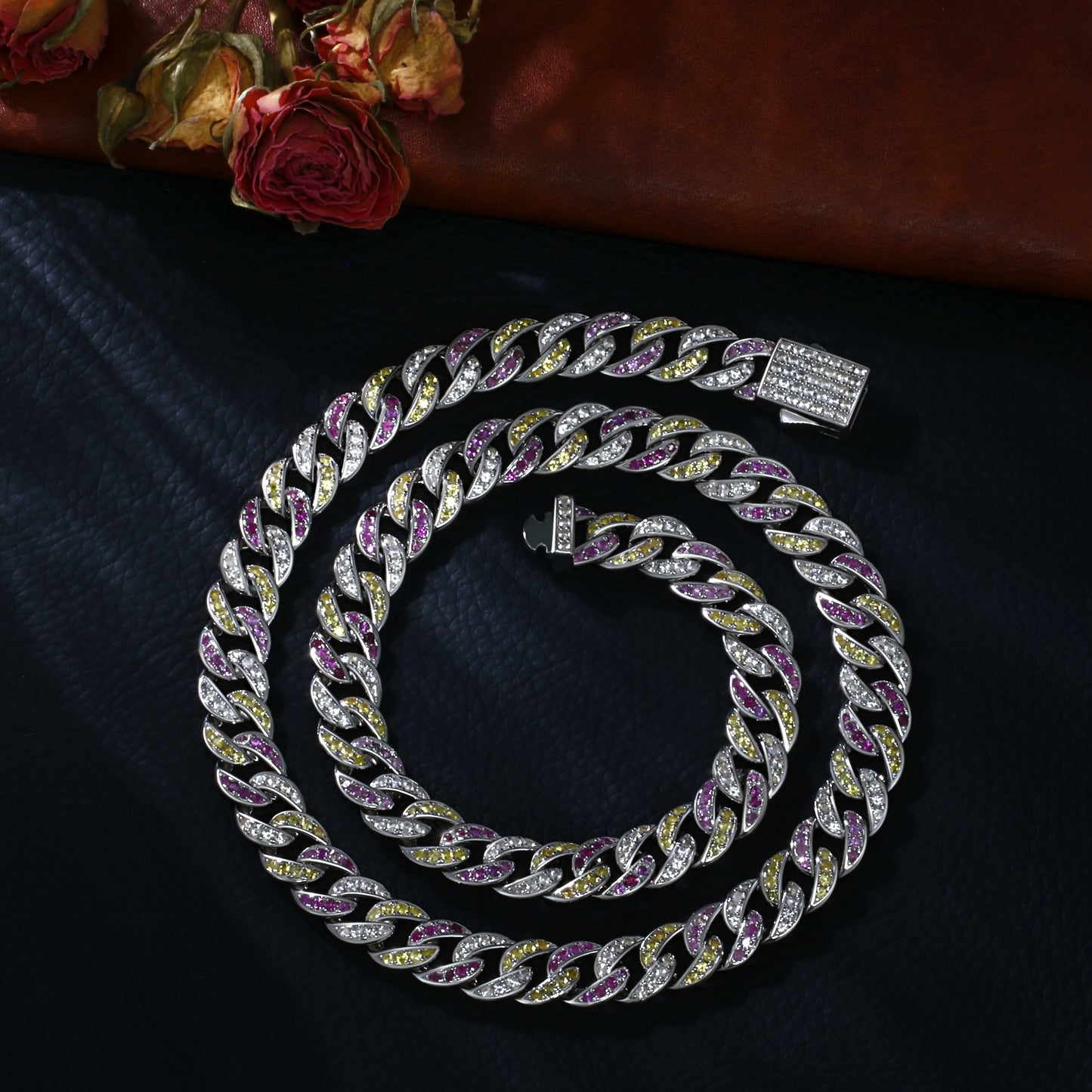 Lab Sapphire Cuban Link Necklace | 18K Gold-Plated S925 Silver, Custom Available