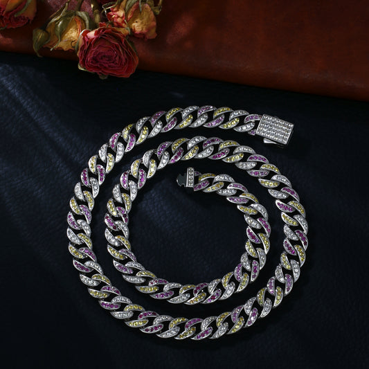 Lab Sapphire Cuban Link Necklace | 18K Gold-Plated S925 Silver, Custom Available