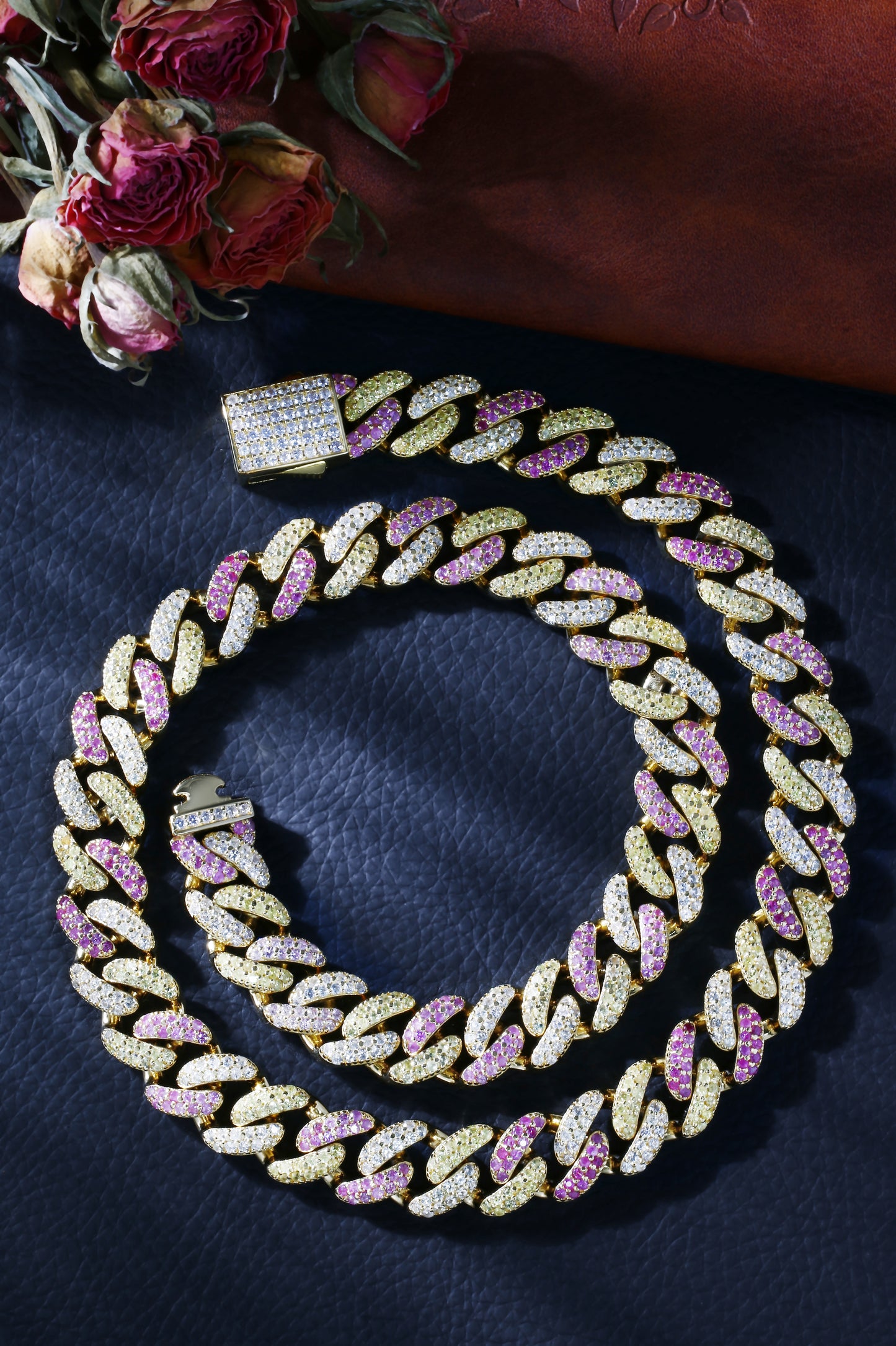 Lab Sapphire Cuban Link Necklace | 18K Gold-Plated S925 Silver, Custom Available
