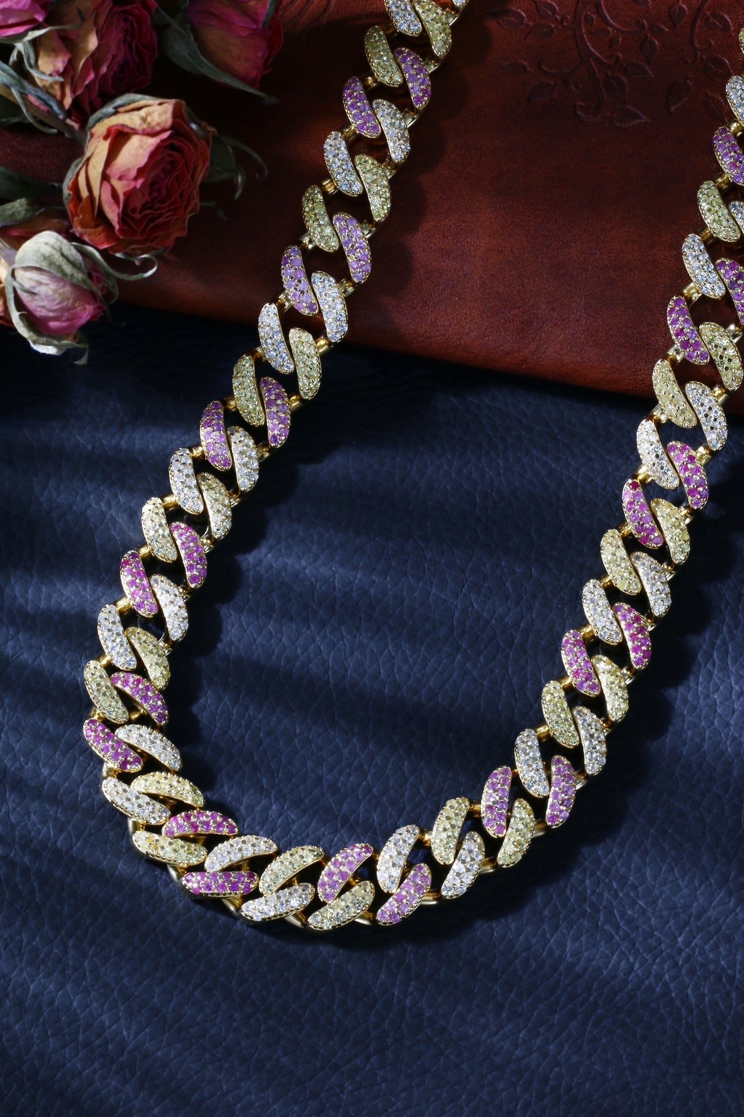 Lab Sapphire Cuban Link Necklace | 18K Gold-Plated S925 Silver, Custom Available