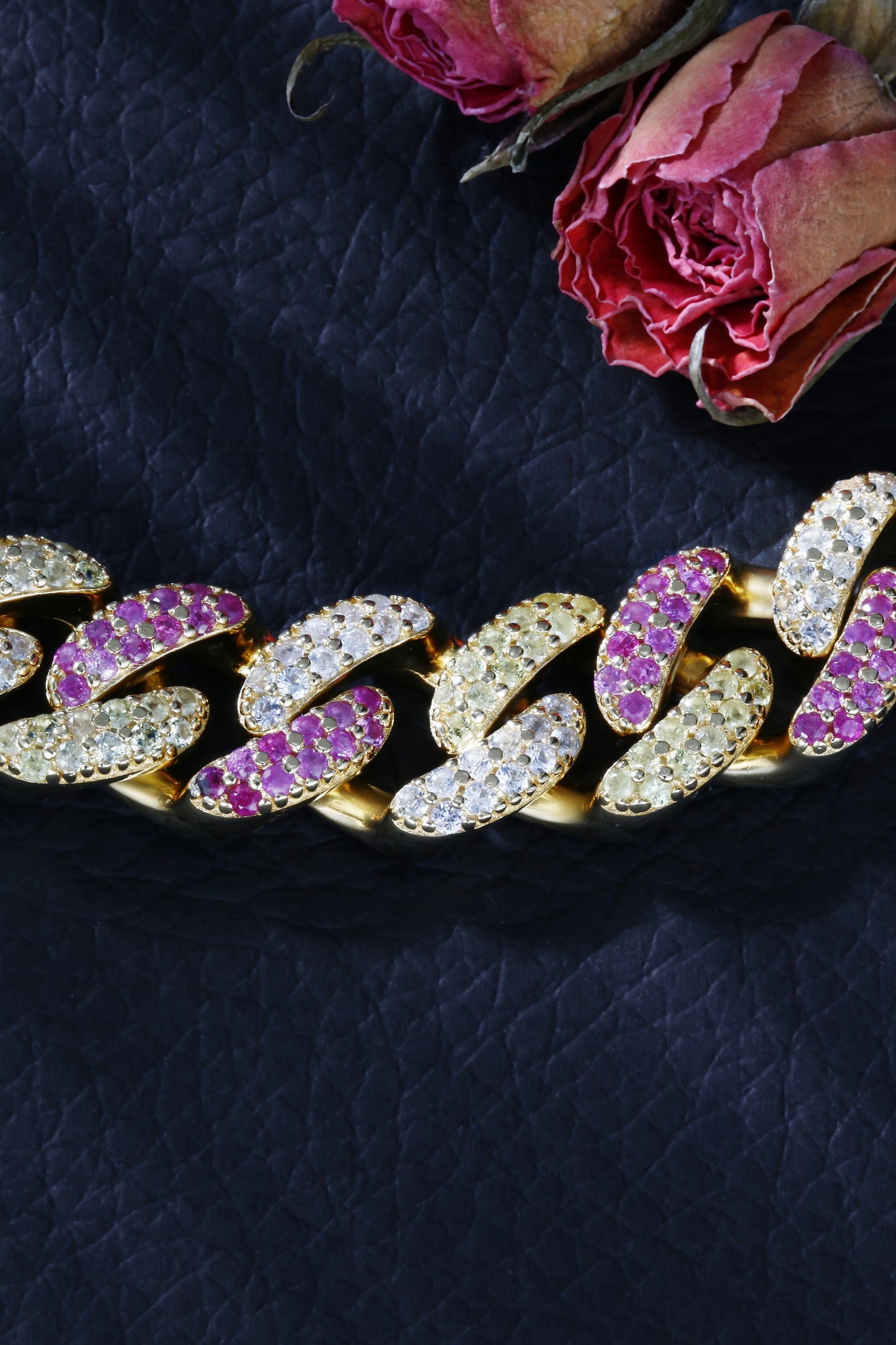 Lab Sapphire Cuban Link Necklace | 18K Gold-Plated S925 Silver, Custom Available