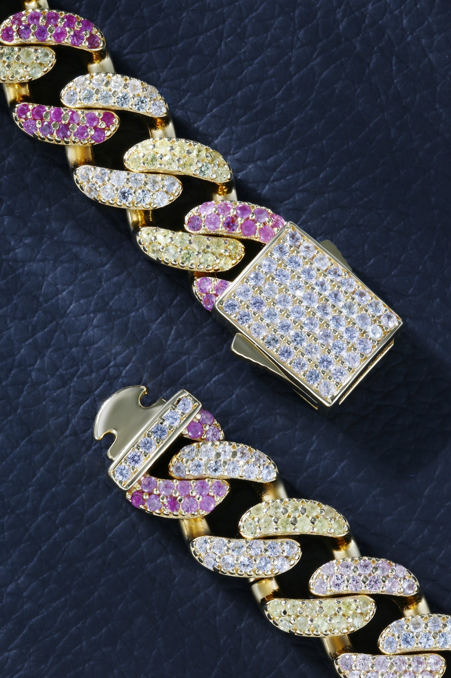 Lab Sapphire Cuban Link Necklace | 18K Gold-Plated S925 Silver, Custom Available