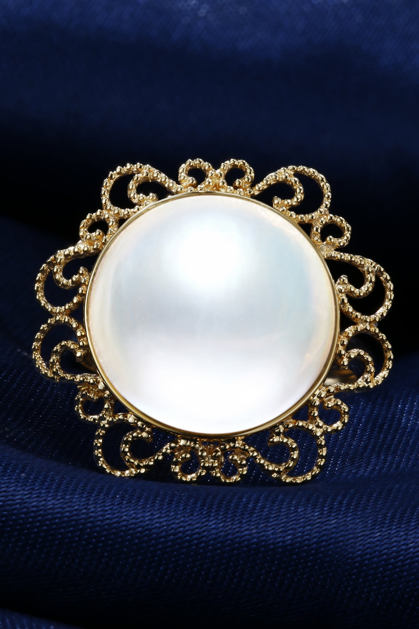 14mm Yellow Mabe Pearl Ring | Pearl 18K Gold Ring, Custom Available