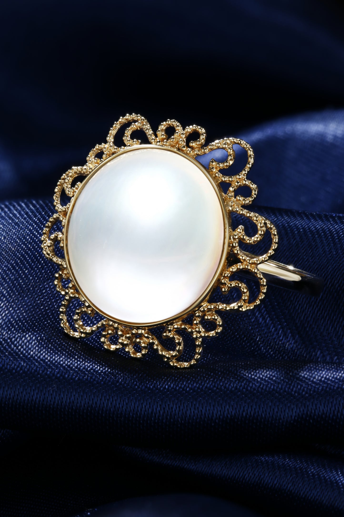 14mm Yellow Mabe Pearl Ring | Pearl 18K Gold Ring, Custom Available