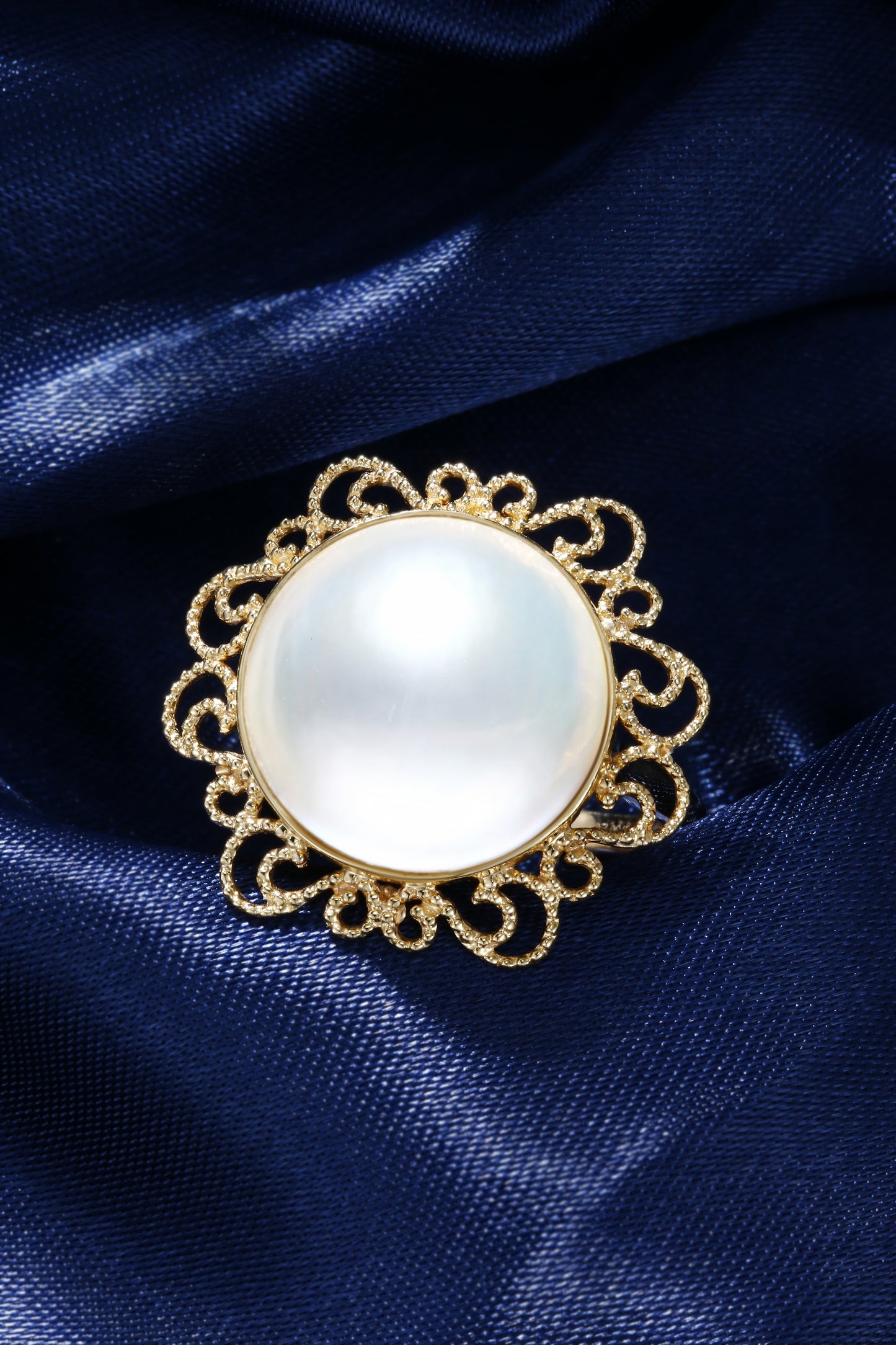 14mm Yellow Mabe Pearl Ring | Pearl 18K Gold Ring, Custom Available