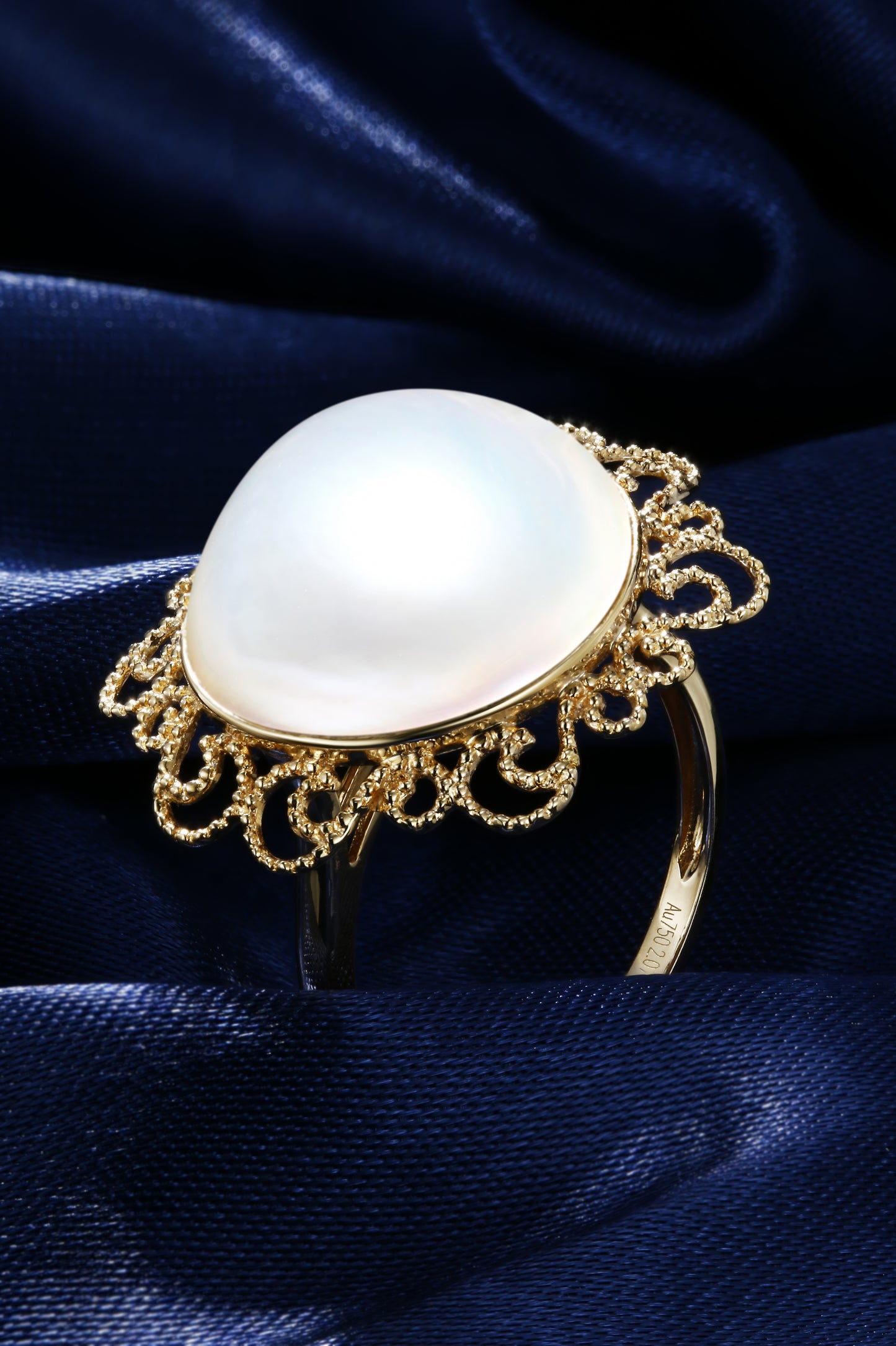 14mm Yellow Mabe Pearl Ring | Pearl 18K Gold Ring, Custom Available
