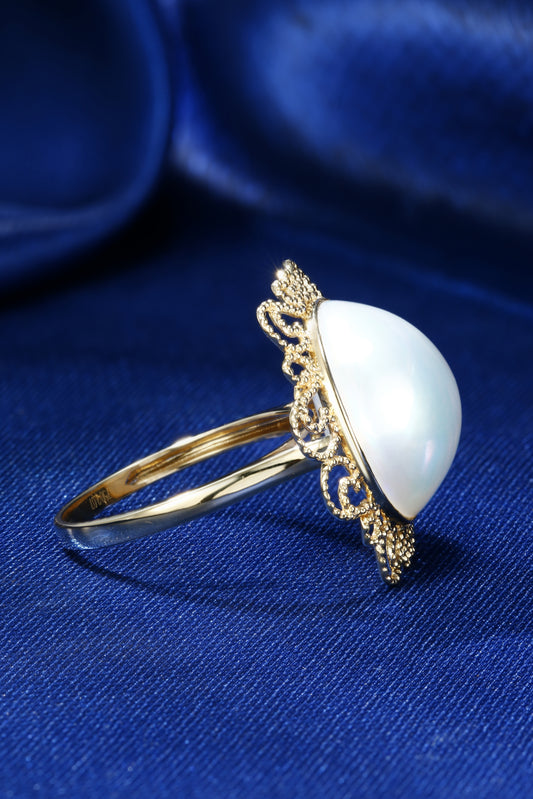 14mm Yellow Mabe Pearl Ring | Pearl 18K Gold Ring, Custom Available