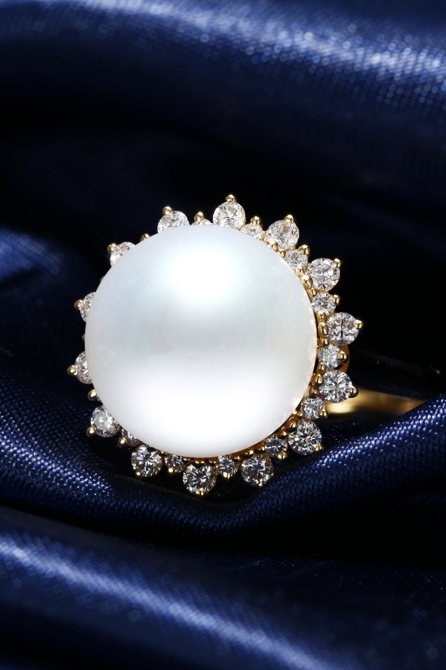 11.4mm Round Saltwater Pearl Ring | Pearl 18K Gold Ring, Custom Available