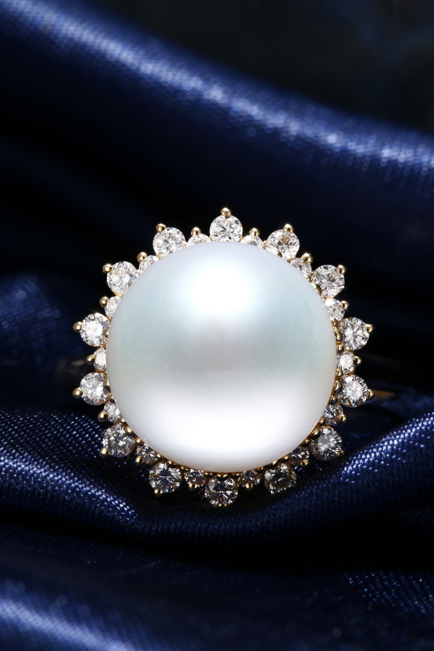 11.4mm Round Saltwater Pearl Ring | Pearl 18K Gold Ring, Custom Available