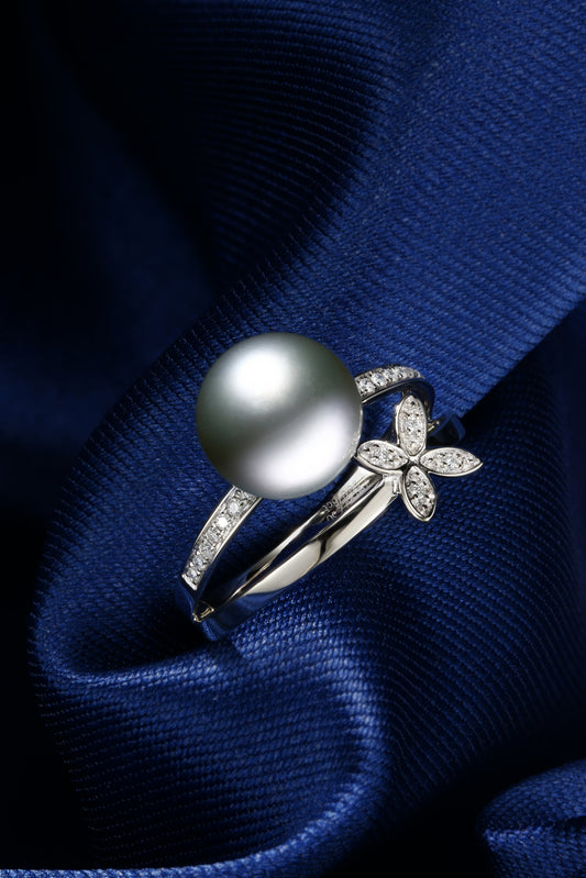 9.2mm Round Tahitian Pearl Ring | Pearl 18K Gold Ring, Custom Available