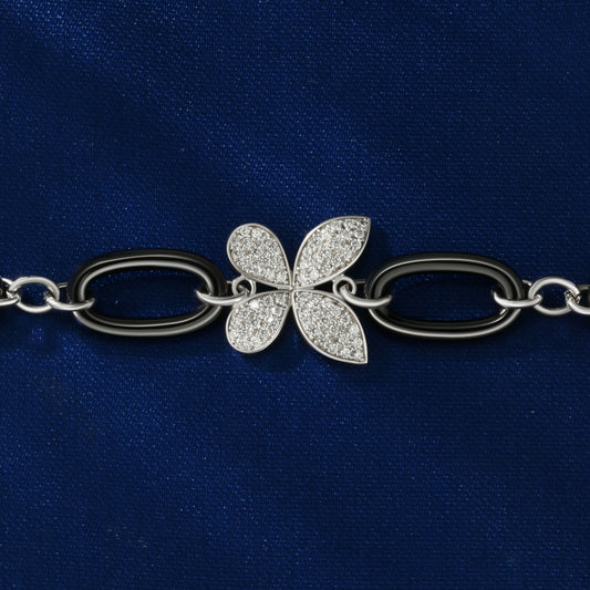 Butterfly Ceramic Bracelet | Rhodium-Plated S925 Silver, Custom Available