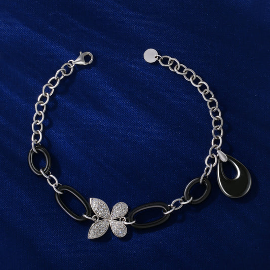 Butterfly Ceramic Bracelet | Rhodium-Plated S925 Silver, Custom Available
