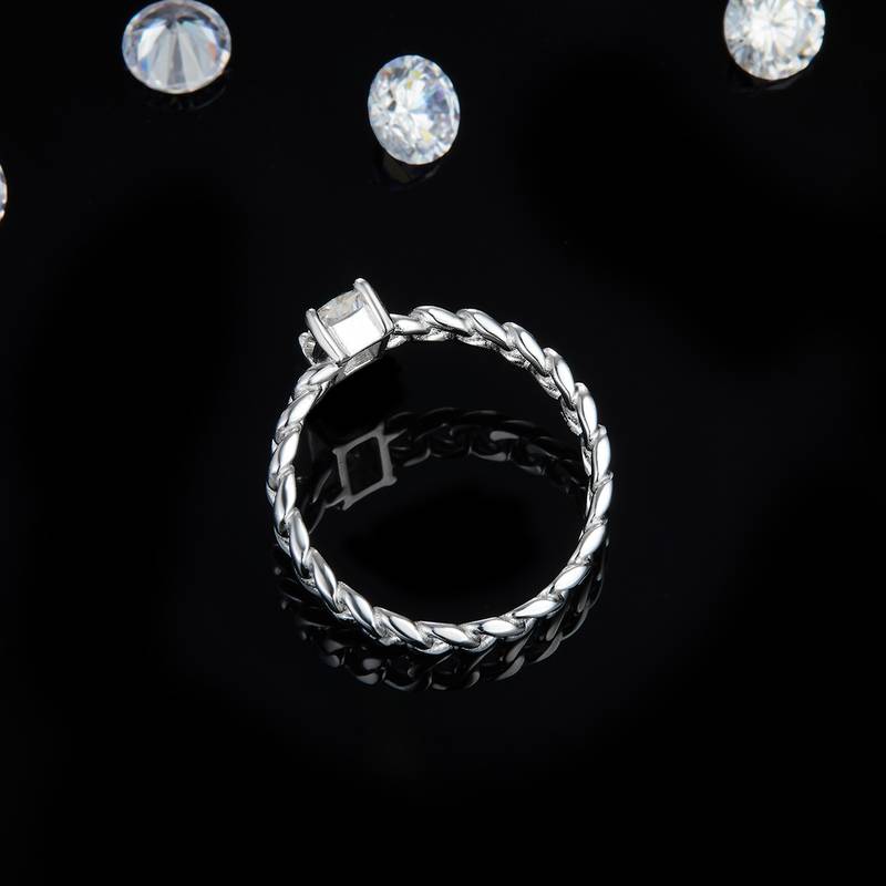 0.8Ct Rectangle Mossanite Cuban Chain Ring | White Gold-Plated S925 Silver, Custom Available