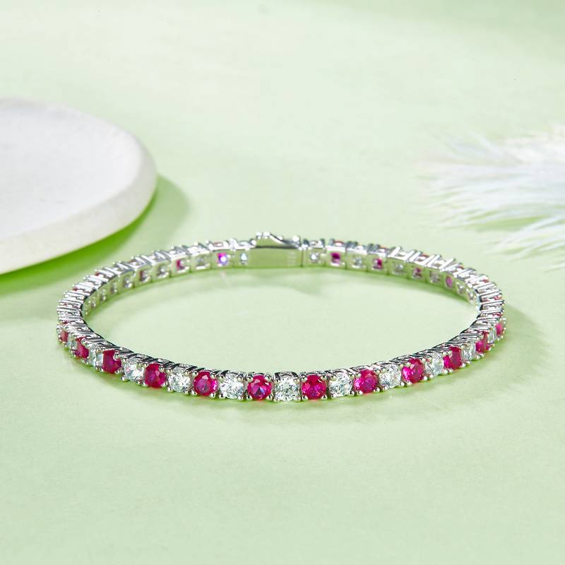 3.0mm Lab Ruby Tennis Bracelet | White Gold-Plated S925 Silver, Custom Available