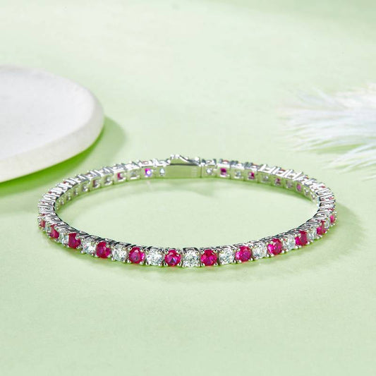 3.0mm Lab Ruby Tennis Bracelet | White Gold-Plated S925 Silver, Custom Available