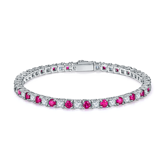 3.0mm Lab Ruby Tennis Bracelet | White Gold-Plated S925 Silver, Custom Available