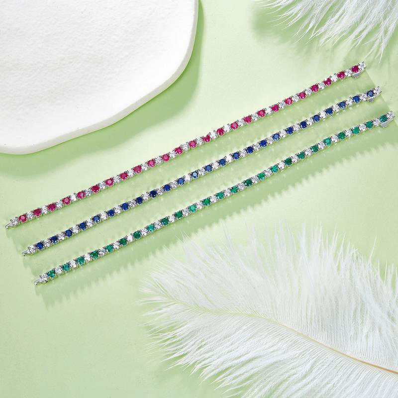 3.0mm Lab Ruby Tennis Bracelet | White Gold-Plated S925 Silver, Custom Available