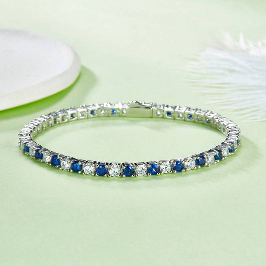 3.0mm Lab Sapphire Tennis Bracelet | White Gold-Plated S925 Silver, Custom Available