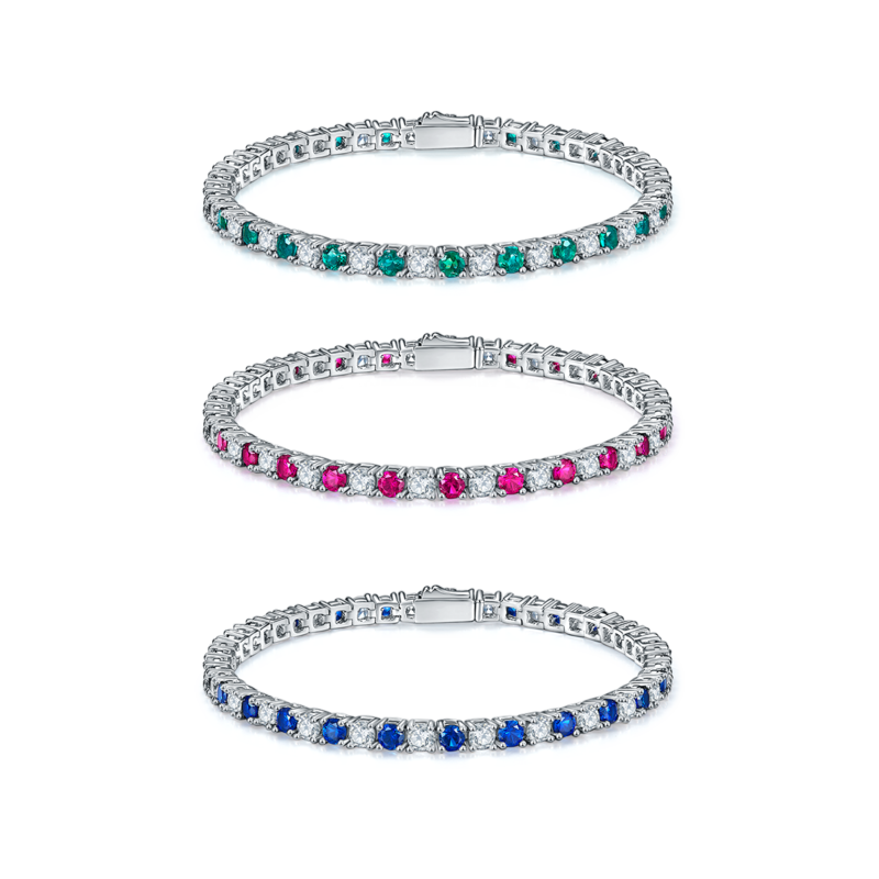 3.0mm Lab Emerald Tennis Bracelet | White Gold-Plated S925 Silver, Custom Available