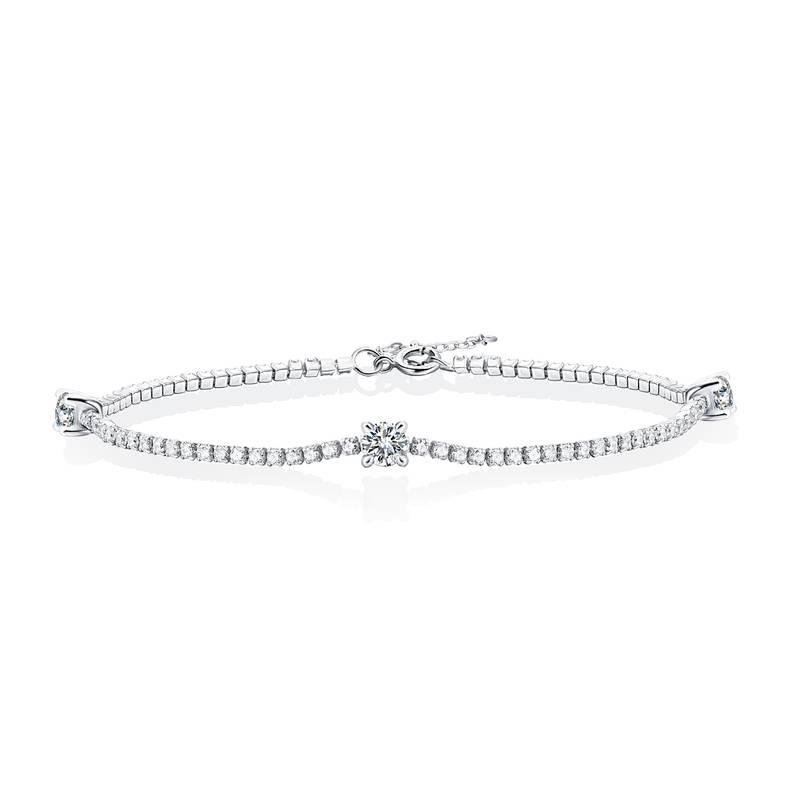 0.3Ct Round Mossanite S925 Tennis Bracelet| White Gold-Plated S925 Silver, Custom Available