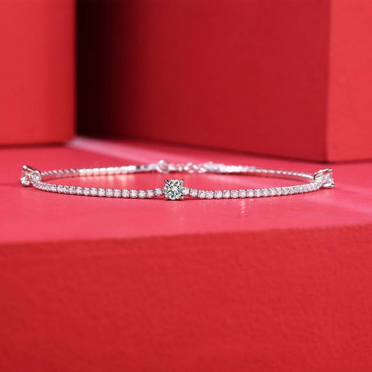 0.3Ct Round Mossanite S925 Tennis Bracelet| White Gold-Plated S925 Silver, Custom Available
