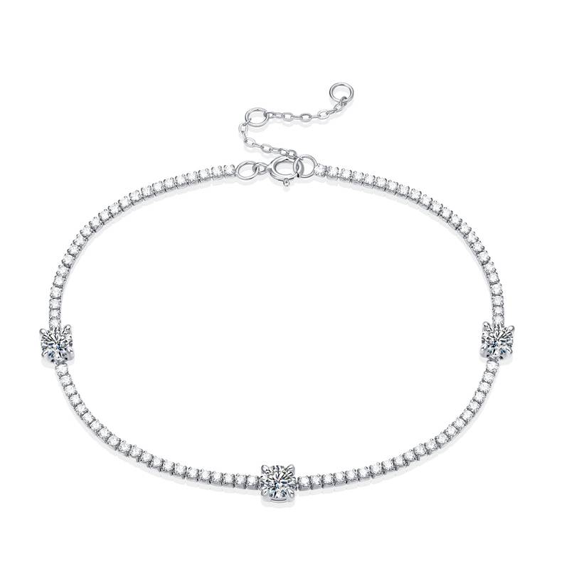 0.3Ct Round Mossanite S925 Tennis Bracelet| White Gold-Plated S925 Silver, Custom Available
