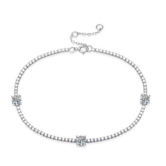 0.3Ct Round Mossanite S925 Tennis Bracelet| White Gold-Plated S925 Silver, Custom Available
