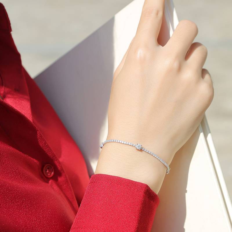 0.3Ct Round Mossanite S925 Tennis Bracelet| White Gold-Plated S925 Silver, Custom Available