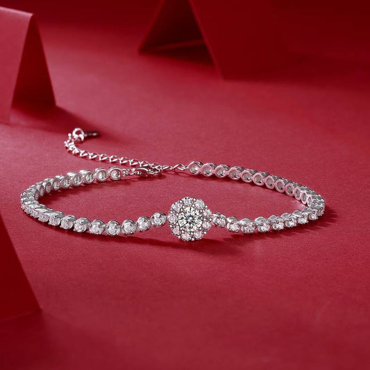 0.5Ct Round Mossanite Tennis Bracelet |White Gold-Plated S925 Silver, Custom Available