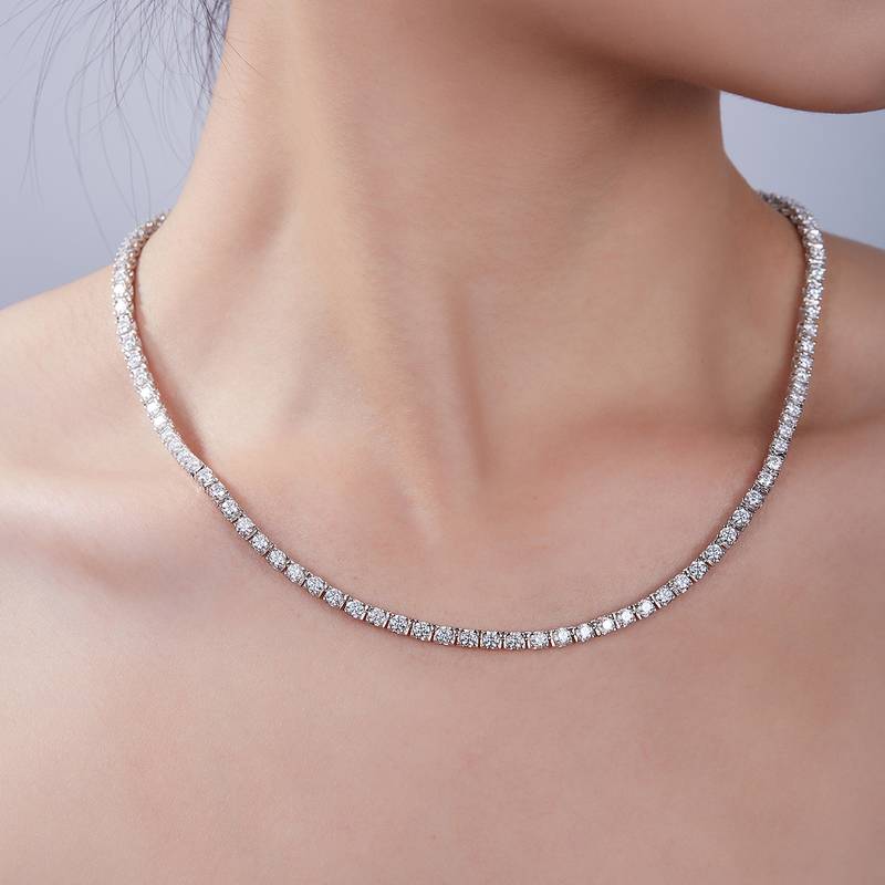 D Grade Mossanite Tennis Bracelet Necklace Set|White Gold-Plated S925 Silver, Custom Available