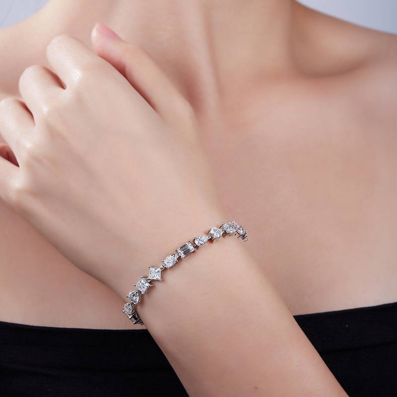 0.5Ct/ Pcs Fancy Mossanite Tennis Bracelet | White Gold-Plated S925 Silver, Custom Available