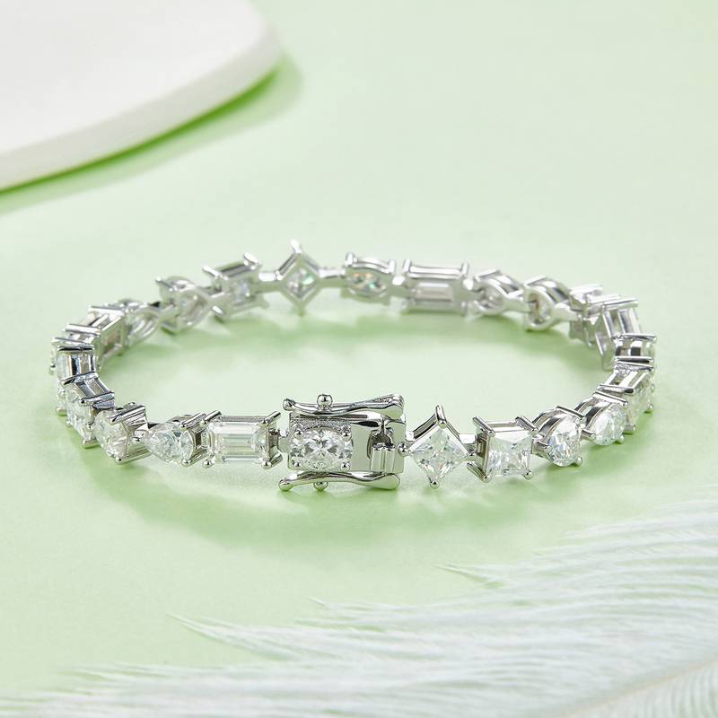 0.5Ct/Pcs Fancy Mossanite Tennis Bracelet | White Gold-Plated S925 Silver, Custom Available