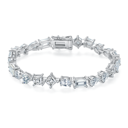 0.5Ct/ Pcs Fancy Mossanite Tennis Bracelet | White Gold-Plated S925 Silver, Custom Available