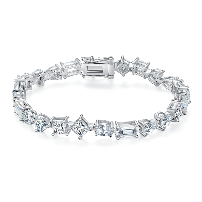 0.5Ct/Pcs Fancy Mossanite Tennis Bracelet | White Gold-Plated S925 Silver, Custom Available