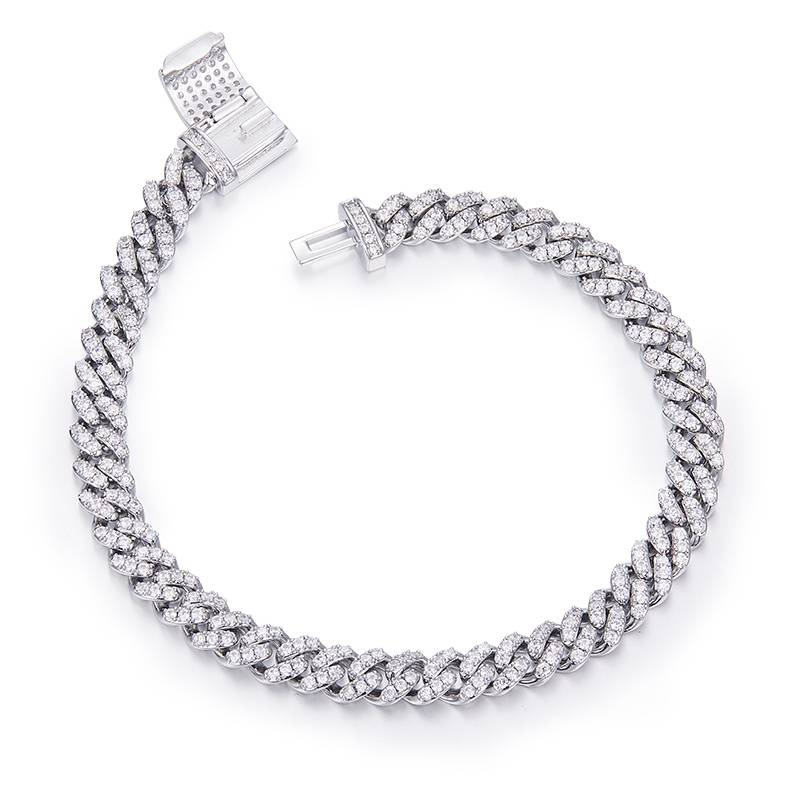 6mm width Mossanite Cuban Chain Bracelet Necklace|18K White Gold-Plated S925 Silver, Custom Available