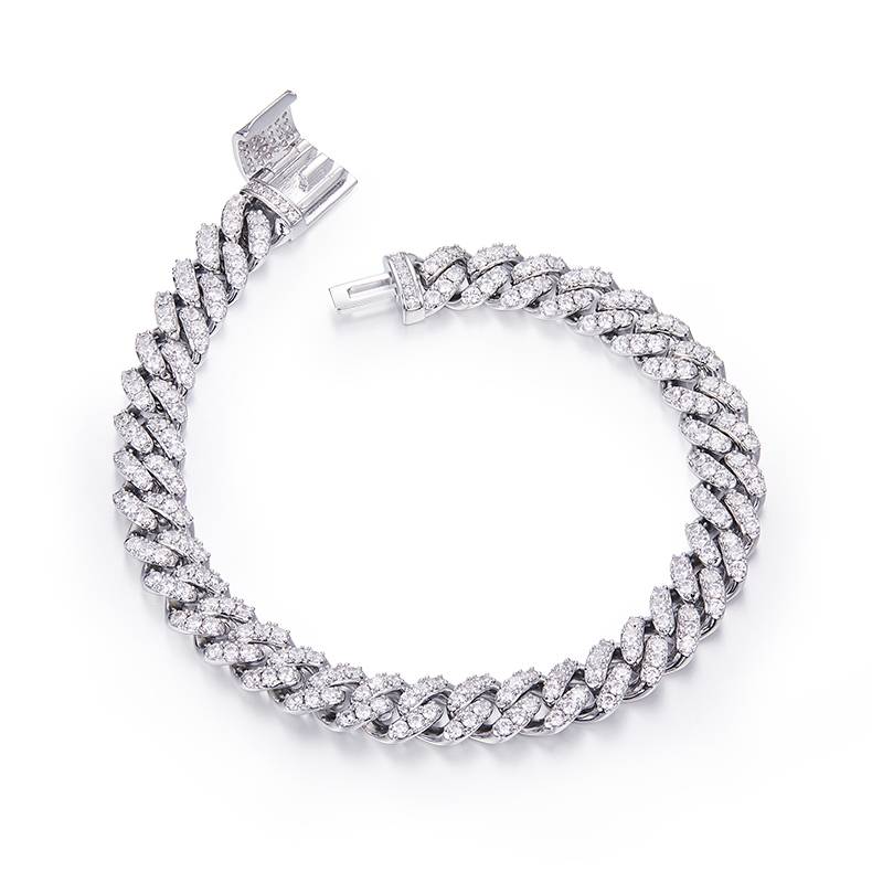 8mm Width Mossanite Cuban Chain Bracelet Necklace|18K White Gold-Plated S925 Silver, Custom Available