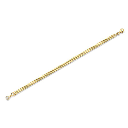 0.3Ct Round Mossanite Cuban Chain Bracelet |18K Yellow Gold-Plated S925 Silver, Custom Available